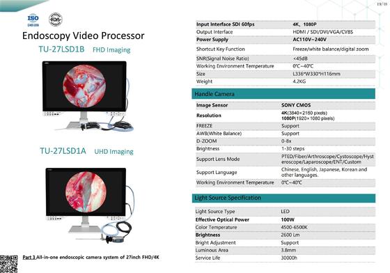 TUYOU 27인치 1080P 내시경 카메라, 녹화 기능, IPX8 방수, 8시간 배터리 수명, 의료 내시경용